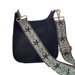 Ahdorned New York Navy Blue Vegan Messenger + Blue Brown Cream Strap NWT